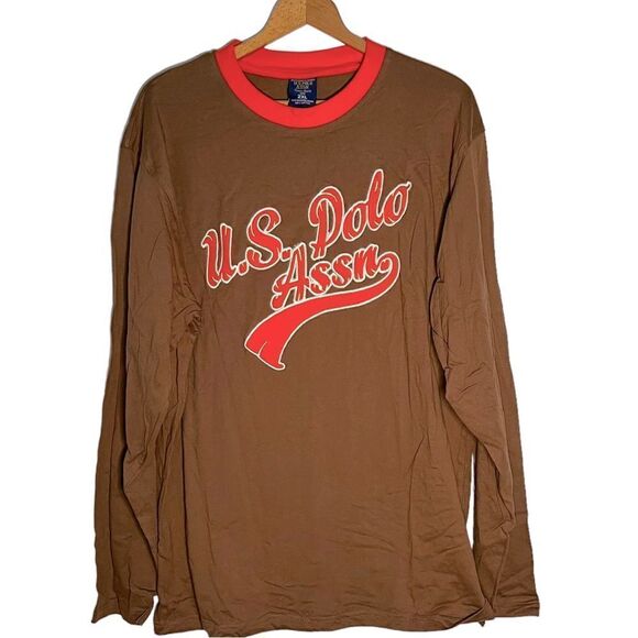 U.S POLO Assoc. Shirt Brown/Orange 2XL NWT - Picture 1 of 6